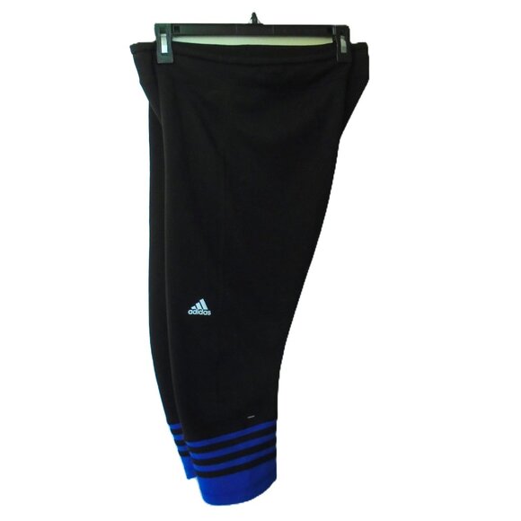 ADIDAS CLIMALITE RESPONSE BLACK WITH BLUE CROPPED LEGGINGS CAPRIS WOMENS SIZE L - Picture 9 of 13